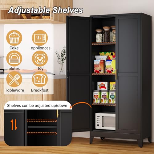 Metal Pantry Cabinet with 2 Doors and Adjustable Shelves