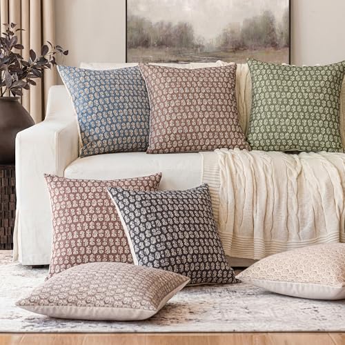 Decorative Floral Print Throw Pillow Covers 24×24 Sage Green (2 Count)