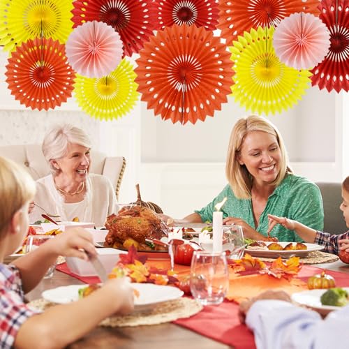 Honeycomb Round Paper Fans Fall Orange Hanging Party Decoration