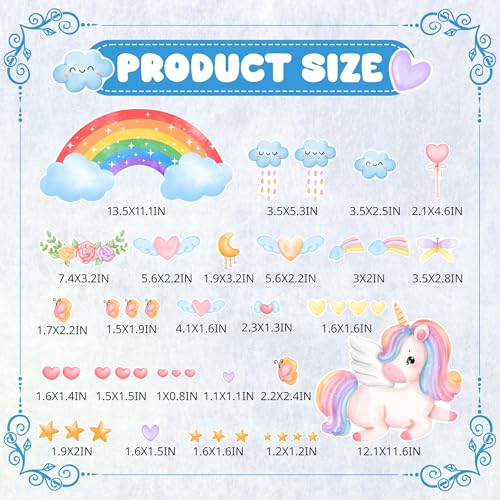 Large Unicorn and Rainbow Wall Decals Glow in The Dark