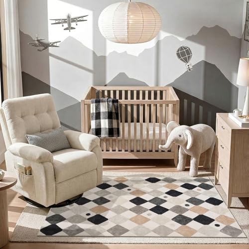 4x6 Checkered Area Rug Washable Classroom Kids Rug Marble (24 Sq Ft)