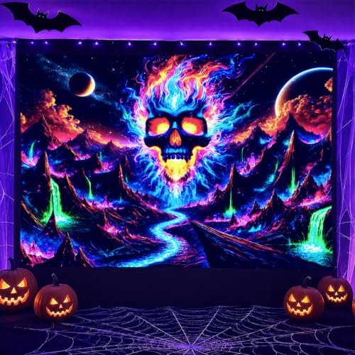 Blacklight Tapestry Skull Galaxy Party Wall Decor 78 x 59 Inch