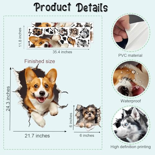 Large 3D Dogs Wall Stickers (24 Count)