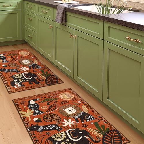 2x3 Cute Area Rug Kids Washable Fun Rug Terracotta Boho Jungle Mat (6 Sq Ft)