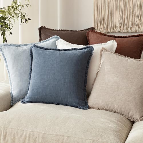 Decorative Linen Fringe Throw Pillow Covers 20×20 Inch (2 Count)