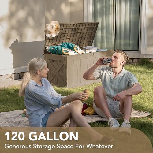 120 Gallon Deck Box Resin Outdoor Storage Box Waterproof