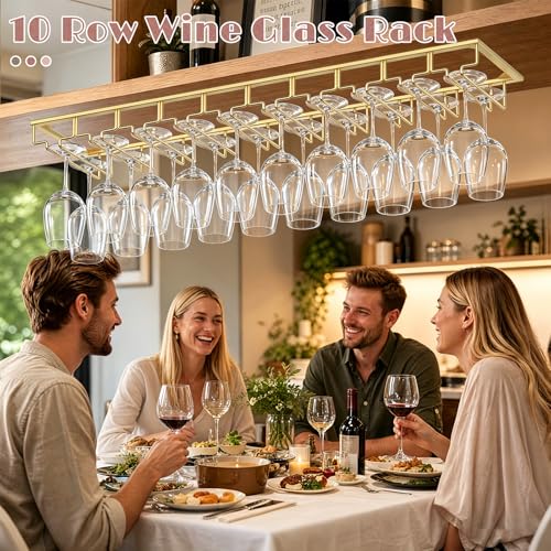 10 Row Wine Glass Rack Under Cabinet Large Capacity