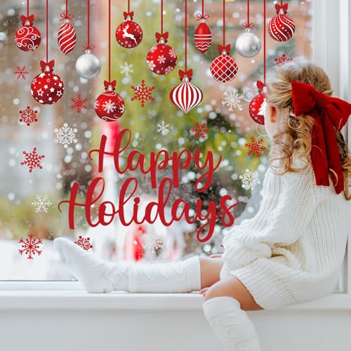 Red Merry Christmas Window Clings 6 Sheets (6 Count)