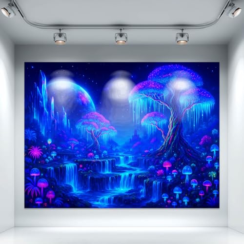 Blacklight Tapestry Forest Waterfall Wall Hanging 78 x 59 Inch