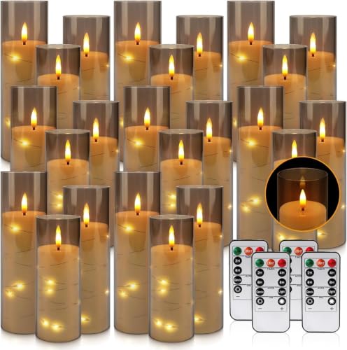 24 Pack Flameless Candles with Embedded Star String Fairy Lights