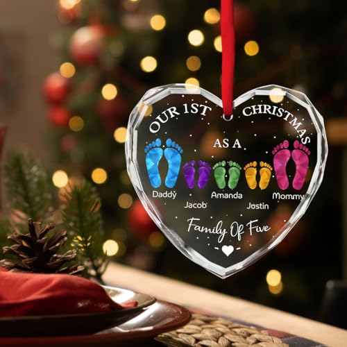 First Christmas As A Family of Three Personalized Glass Ornament