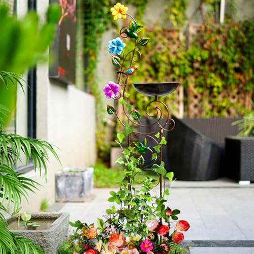Metal Bird Bath with Trellis for Outside