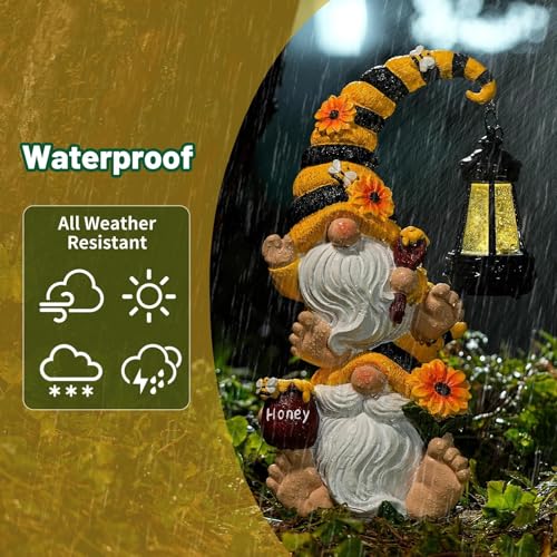 Solar Bee Garden Gnomes with LED Lantern