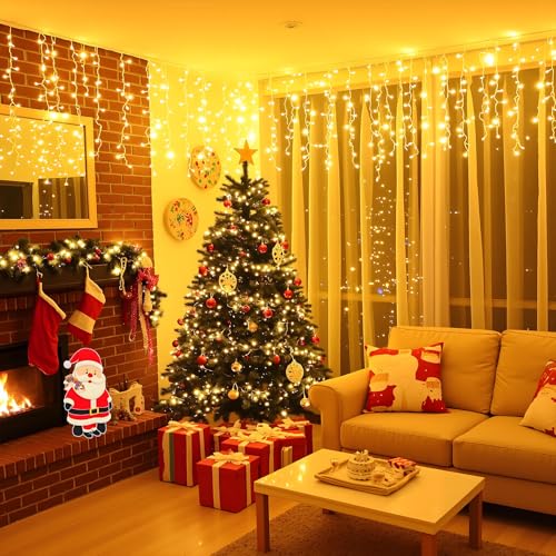 Icicle Lights for Outside 66FT 640 LED Warm White Christmas Lights Outdoor