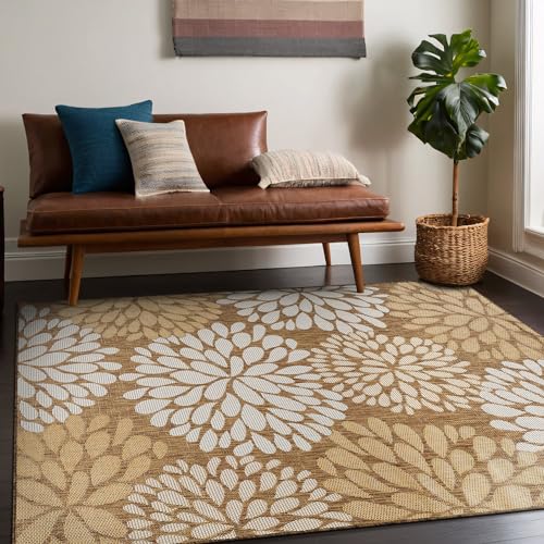 Outdoor Rug 8x10 Modern Exotic Tropical Leaf Area Rugs for Indoor and Outdoor Patio Deck Porch Garden Water Resistant Washable Outside Carpet