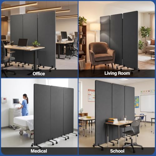 72in 3 Panel Soundproof Room Divider with Wheels