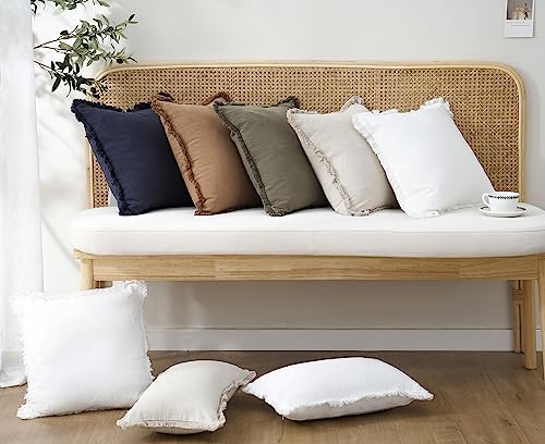 Decorative Linen Fringe Throw Pillow Covers 18×18 Inch (2 Count)