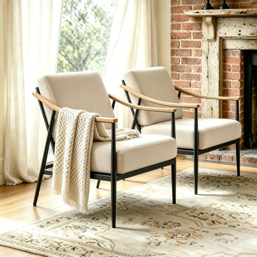 Modern Accent Chair for Living Room Bedroom Mid Century Arm Chair Upholstered Office Accent Chair Comfy Waiting Room Chair with Metal Frame