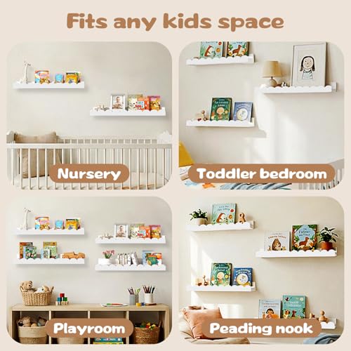 White Scalloped Nursery Shelves for Wall (4 Count)