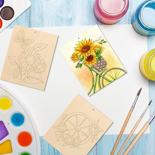 10 Pieces Large Sunflowers Unfinished Wood Crafts to Paint for Adults