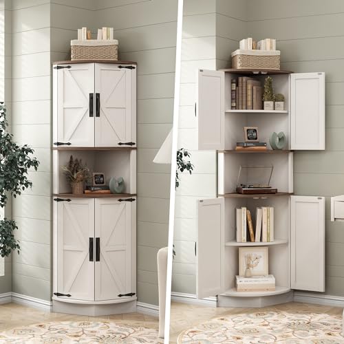 64.8" Tall Farmhouse Corner Cabinet with 4 Doors and 5 Storage Shelves