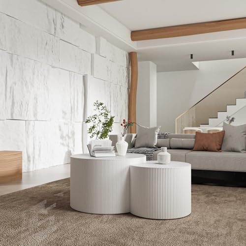 White Round Fluted Nesting Coffee Table Set of 2 (2 Count)
