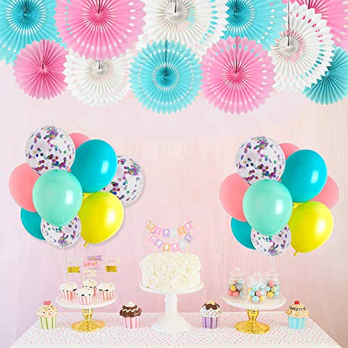 Honeycomb Round Paper Fans Blue Pink Hanging Party Decoration (11 Count)