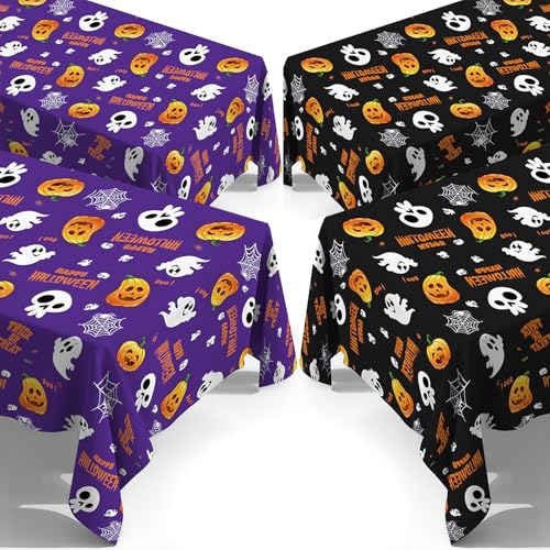 4 Packs Halloween Tablecloth Disposable Table Cover 54X108 Halloween Decorations Kids Birthday Party Decor for Kids (4 Count)