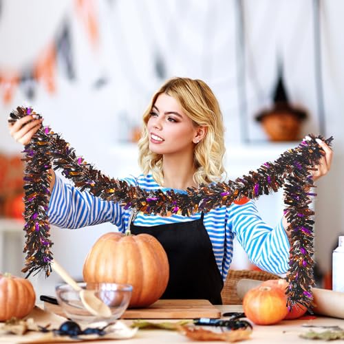 4 Pieces 26.4 Ft Halloween Tinsel Garland Metallic Shiny Twist Garland Hanging Decorations for Halloween Party Indoor and Outdoor Decor (26.4 Foot)