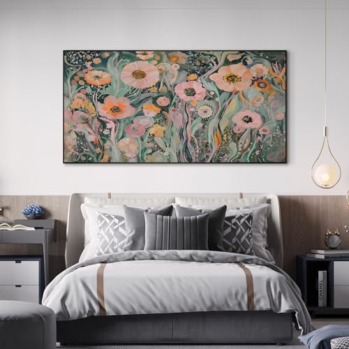 24"x46" Extra Large Framed Wall Art Whimsical Garden Bloom