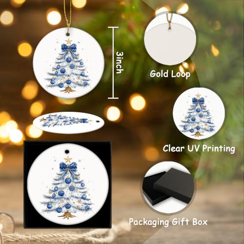 Blue and Gold Snowflake Christmas Tree Ceramic Ornament Gifts