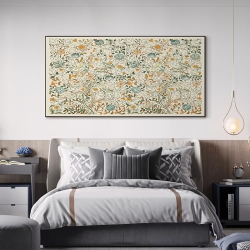 24"x46" Extra Large Framed Wall Art Vintage Botanical Floral with Golden and Teal Leaves
