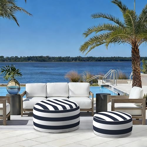Indoor Outdoor Inflatable Ottoman with Handle D21 x H9 Inch