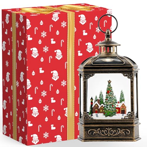 Christmas Snow Globe Lantern Water Glittering Xmas Village with Music & Timer