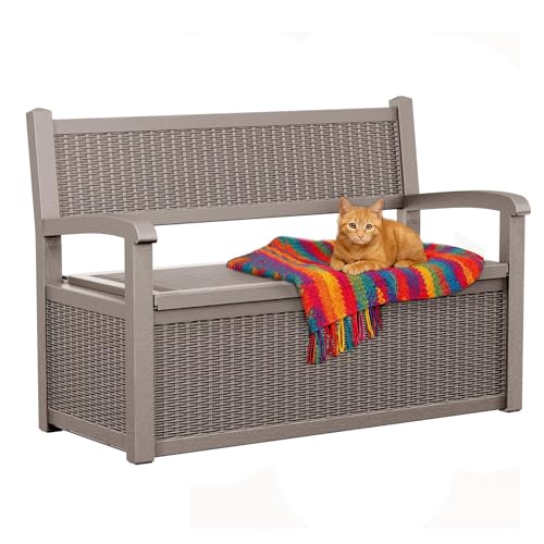 80 Gallon Outdoor Storage Bench Lockable Deck Box Outdoor Storage Box Waterproof for Patio