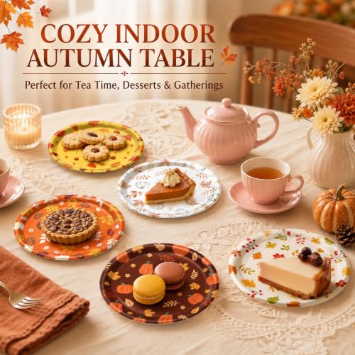 48 PCS Fall Paper Plates 7 inch Autumn Leaves Pumpkin Party Plates (50 Count)