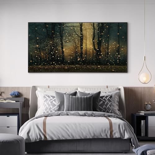 36"x72" Extra Large Framed Wall Art Magical Firefly Forest at Twilight