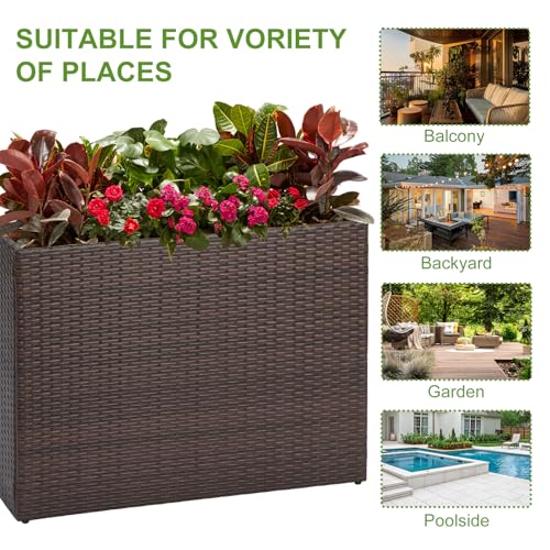 Large Rectangular Block Planter Box Handmade Wicker Tall Planters for Outdoor Plants with Removable Liners Modern Planter for Indoor Outdoor Patio Deck