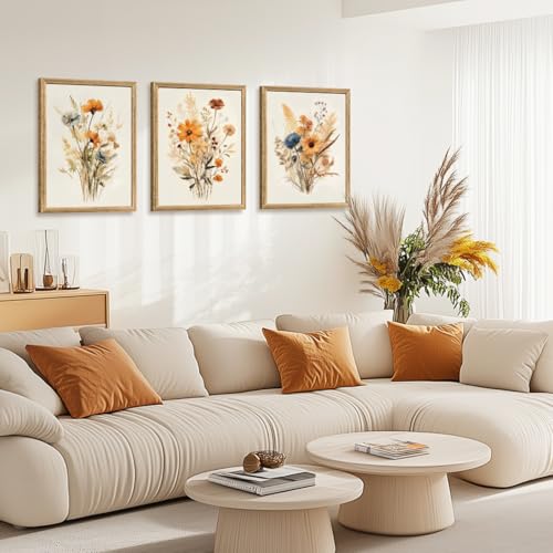 Wood Framed Vintage Orange Wildflower Wall Art Set of 3 (3 Count)