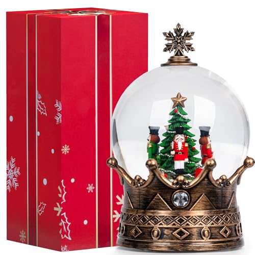 Christmas Snow Globe Lantern Water Glittering Nutcracker Crown with Music