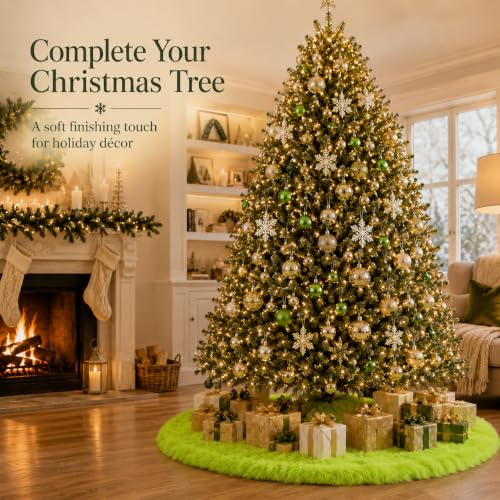 72 Inch Faux Fur Christmas Tree Skirt Green Plush Skirt for Merry Christmas Party Christmas Tree Decoration