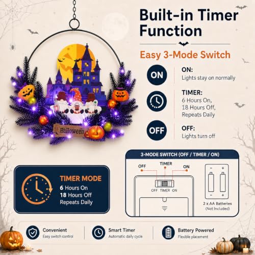 Pre Lit Halloween Wreath for Front Door