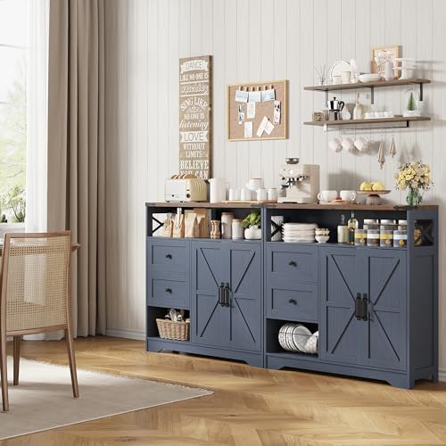 Farmhouse Buffet Sideboard Cabinet with 2 Drawers and Open Shelf