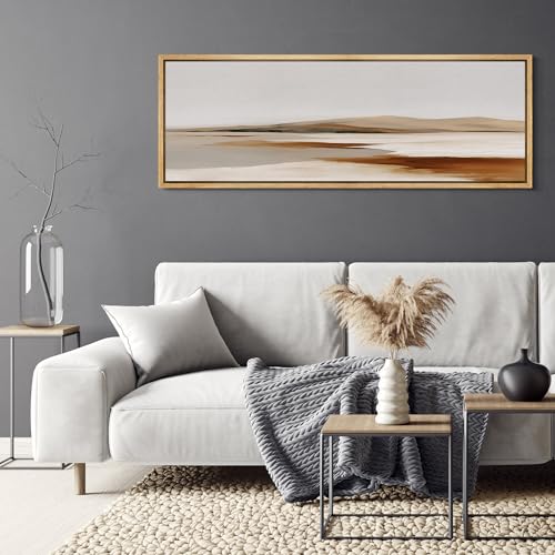 Large Framed Canvas Print Wall Art Neutral Earth Tone Desert Landscape Minimalist Terracotta and Grey Long Retro Fine Art Illustrations Decorative Colorful for Bedroom