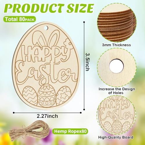 80PCS Wooden Easter Ornaments to Paint (80 Count)