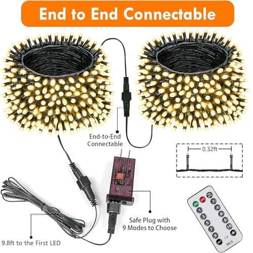 Extendable Christmas String Lights Indoor Outdoor 75.8FT 200 LED Warm White (82 Foot)