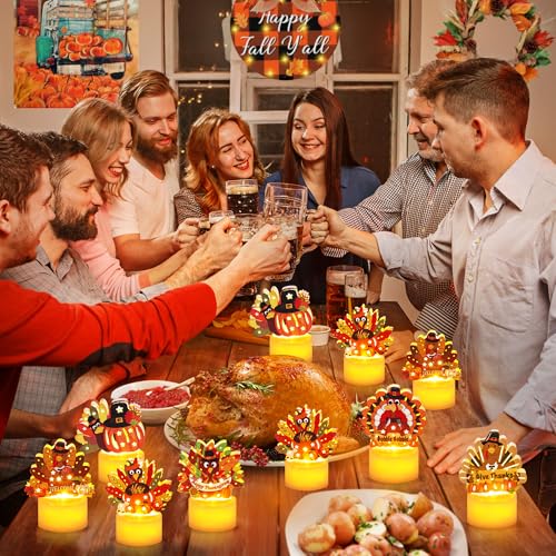 Thanksgiving Decorations Indoor 12 Pack Turkey Flameless LED Candles Battery Operated Tea Lights for Thanksgiving Table Decorations Centerpieces (12 Count)