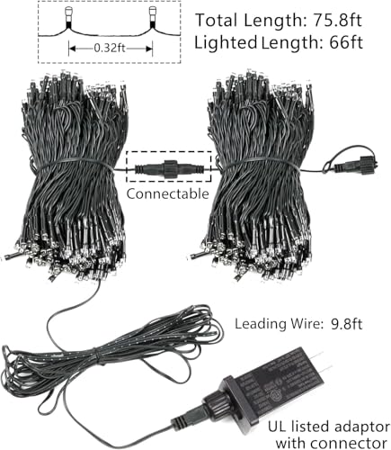 75.8FT 200 LED Red White and Blue Christmas String Lights Indoor Outdoor