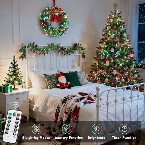 2 Pack Red White and Green Christmas Lights Battery Operated (100 Foot)