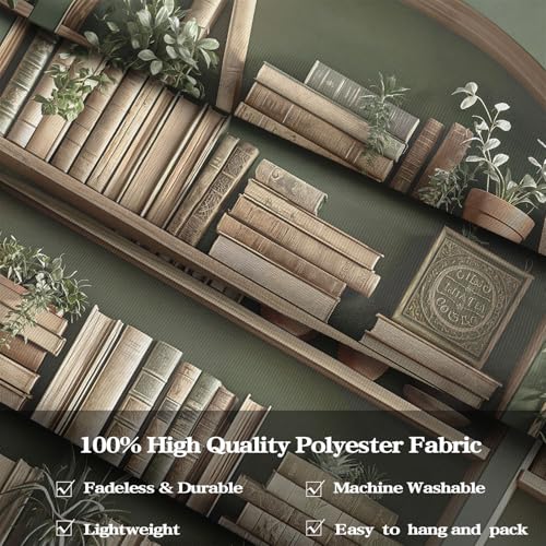 Sage Green Plant Bookshelf Tapestry Botanical Bookshelf Tapestries Wall Hanging Vintage Potted Plants Library Backdrop Extra Large Tapestry for Bedroom Living Room Dorm 90 x 68 inch